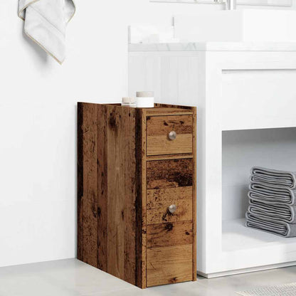 Narrow Bathroom Cupboard with Wheels Old Wood Engineered Wood