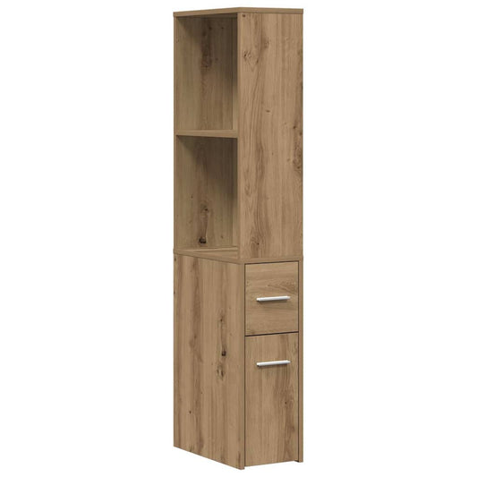 Narrow Bathroom Cupboard with Wheels Artisian Oak Engineered Wood