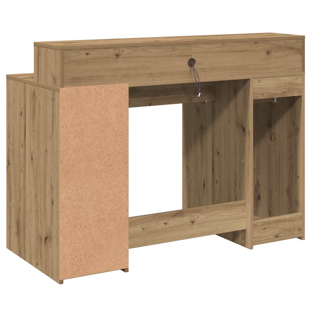 Desk with LED Lights Artisian Oak 120x55x91 cm Engineered Wood