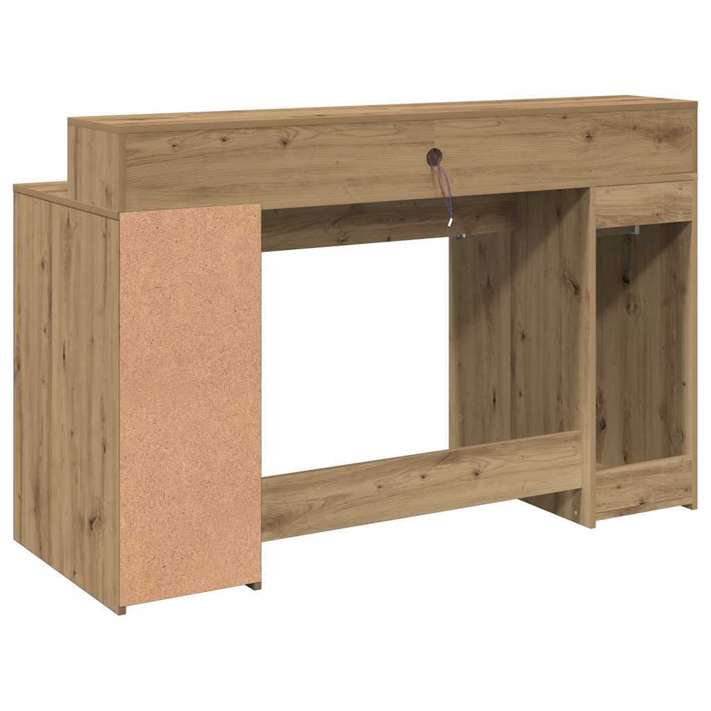 Desk with LED Lights Artisian Oak 140x55x91 cm Engineered Wood