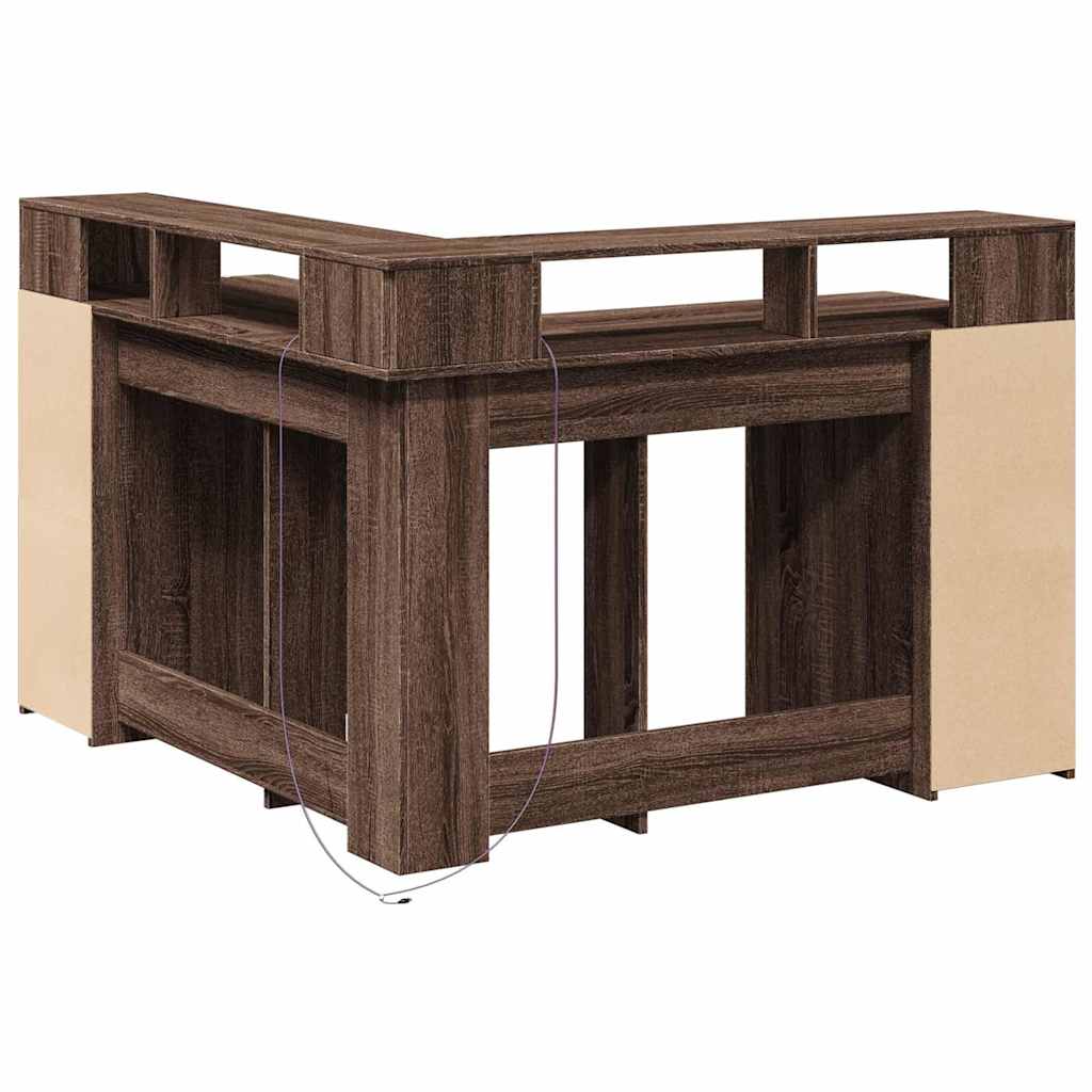 Desk with LED Lights Brown Oak 130x130x91 cm Engineered Wood