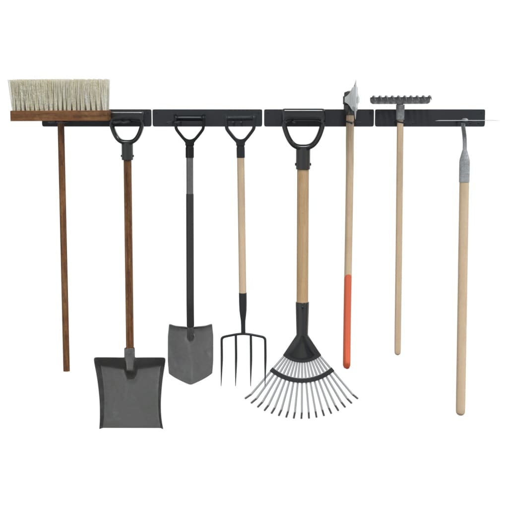 Garden Tool Storage Racks Wall Mounted 4 pcs Black Steel