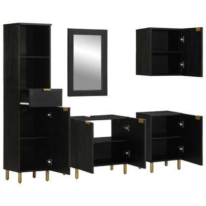 5 Piece Bathroom Furniture Set Black Engineered Wood