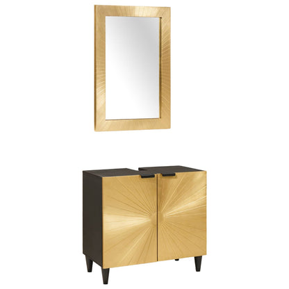 Bathroom Cabinet Set 2 pcs Black and Brass Solid Mango Wood