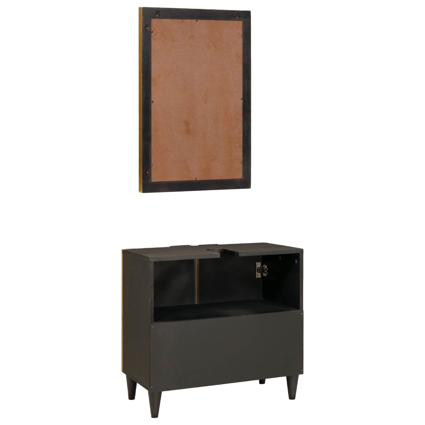 Bathroom Cabinet Set 2 pcs Black and Brass Solid Mango Wood