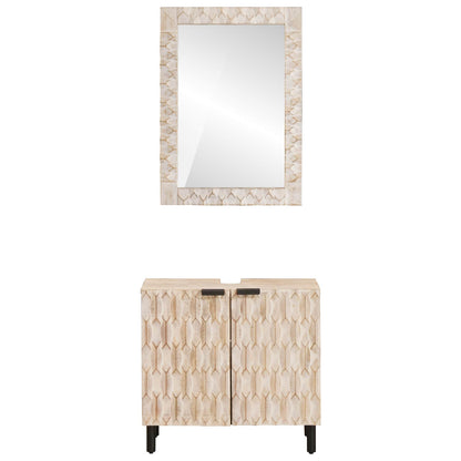 Bathroom Sets with Storage White Wash Finish Solid Mango Wood