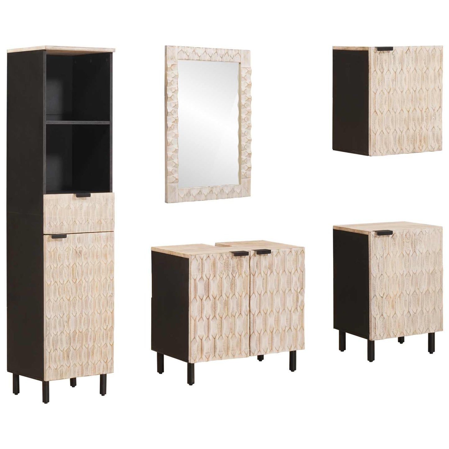 Bathroom Sets 5 pcs White Wash Finish Solid Mango Wood