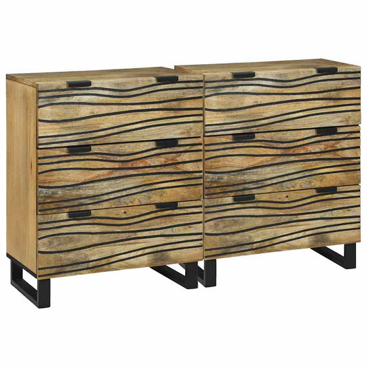 Sideboard Set 2 pcs Natural 120 x 33 x 75 cm Solid Mango Wood