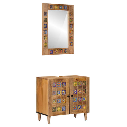 Bathroom Furniture Set with Door 2 pcs Natural Solid Mango Wood