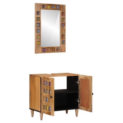 Bathroom Furniture Set with Door 2 pcs Natural Solid Mango Wood