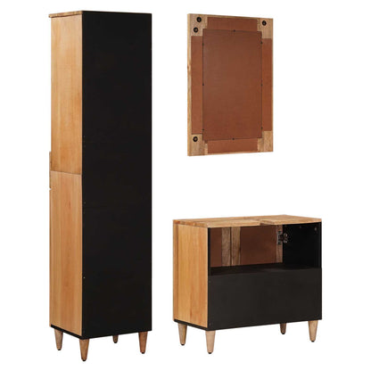 Bathroom Furniture Set with Door 3 pcs Natural Solid Mango Wood