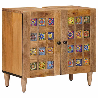 Bathroom Furniture Set with Door 4 pcs Natural Solid Mango Wood