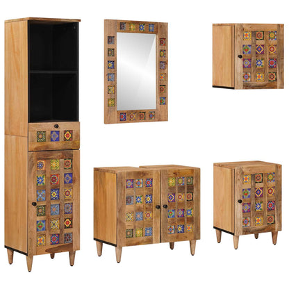Bathroom Furniture Set with Door 5 pcs Natural Solid Mango Wood