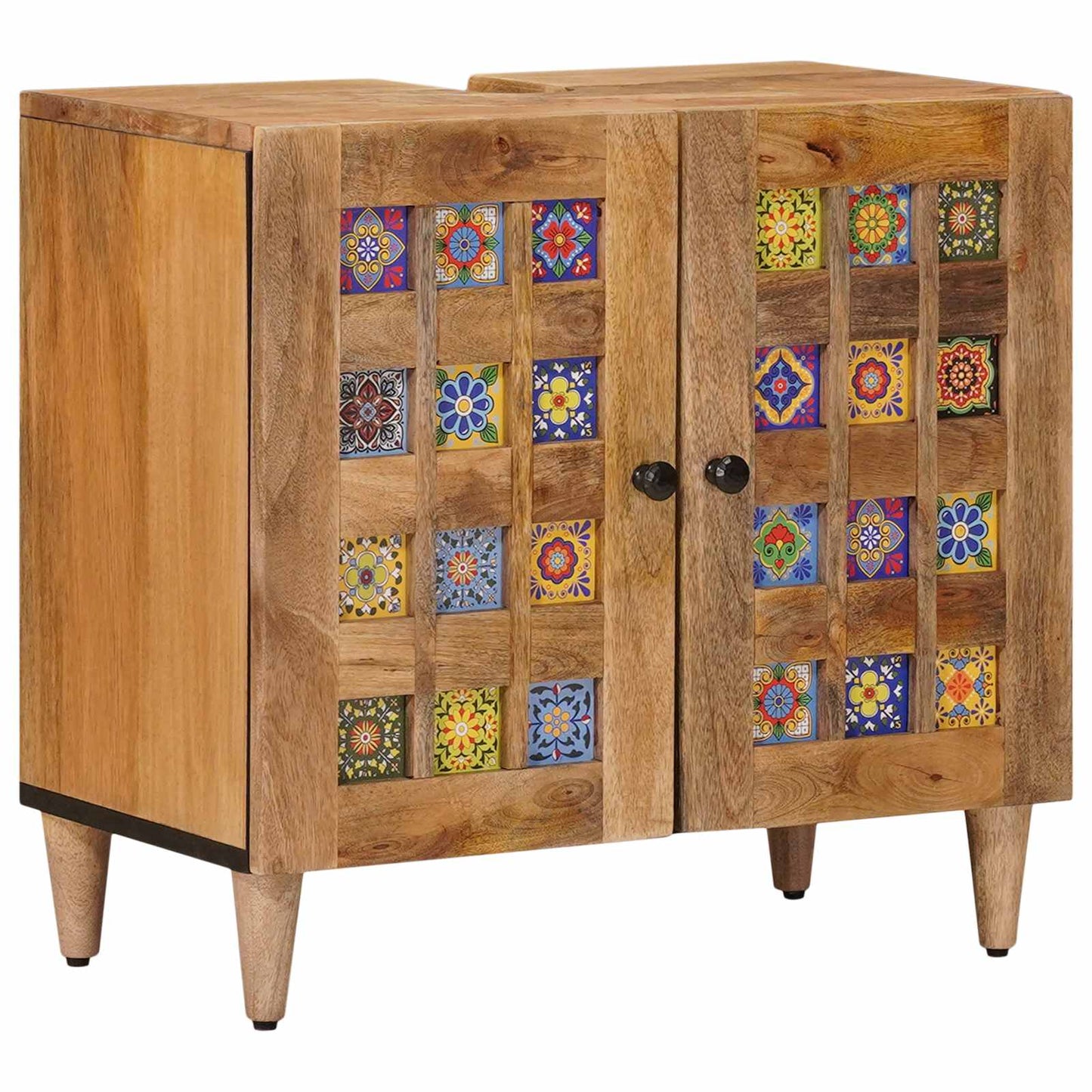 Bathroom Furniture Set with Door 5 pcs Natural Solid Mango Wood