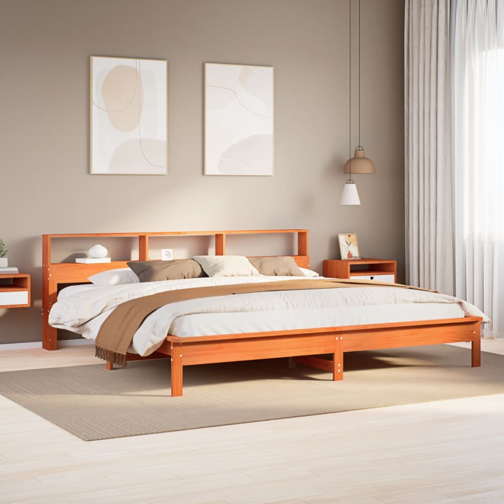 Bed Frame without Mattress Wax Brown 200x200 cm Solid Wood Pine