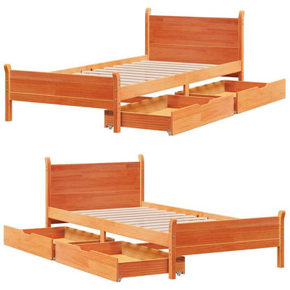 Bed Frame without Mattress Wax Brown 90x200 cm Solid Wood Pine