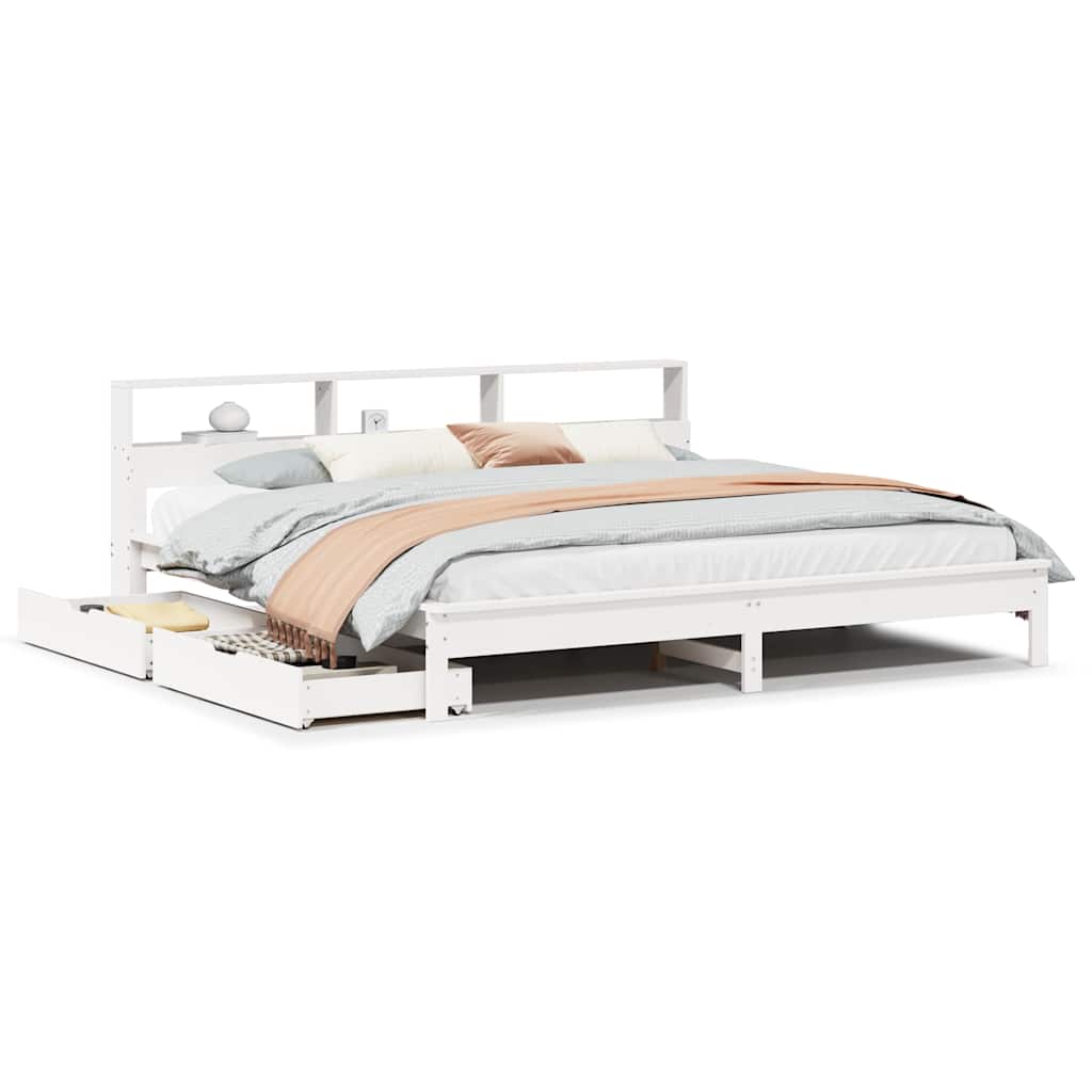 Bookcase Bed without Mattress White 200x200 cm Solid Wood Pine