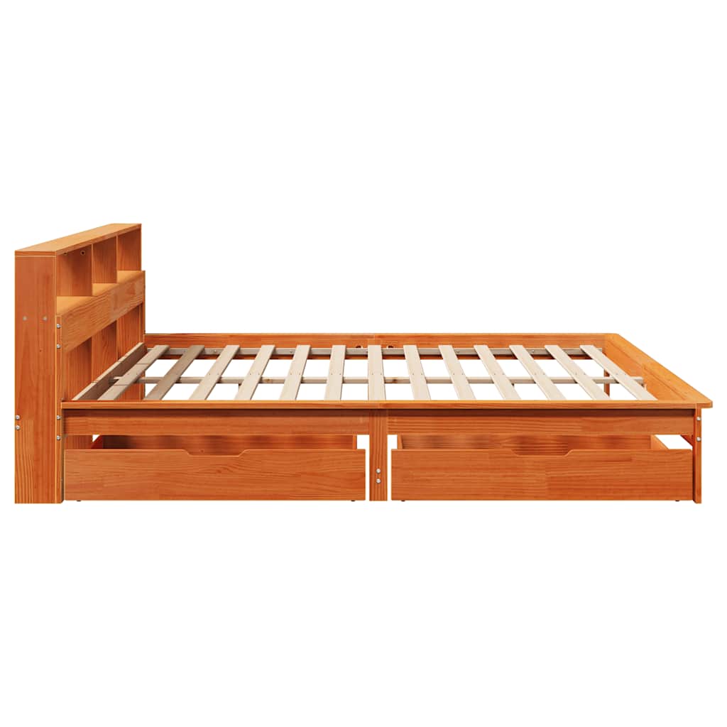 Bookcase Bed without Mattress Wax Brown 200x200 cm Solid Wood Pine