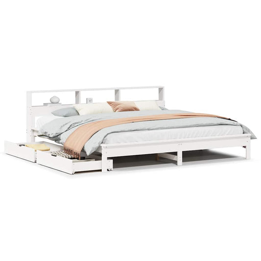 Bookcase Bed without Mattress White 180x200 cm Super King Solid Wood Pine