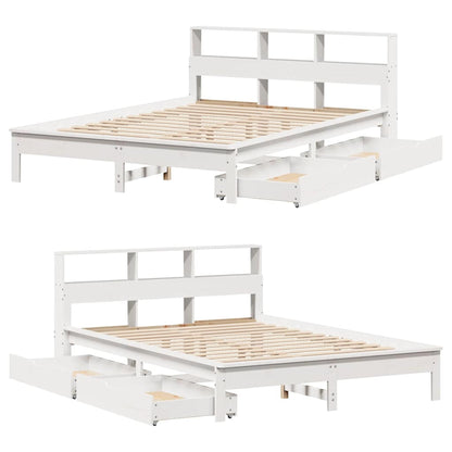 Bookcase Bed without Mattress White 150x200 cm King Size Solid Wood Pine