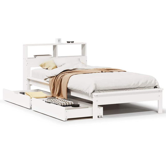 Bookcase Bed without Mattress White 100x200 cm Solid Wood Pine