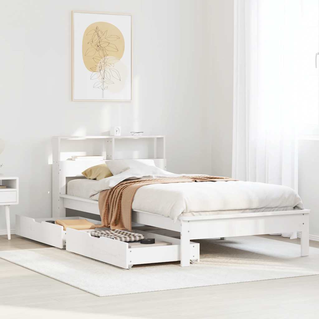 Bookcase Bed without Mattress White 90x190 cm Single Solid Wood Pine