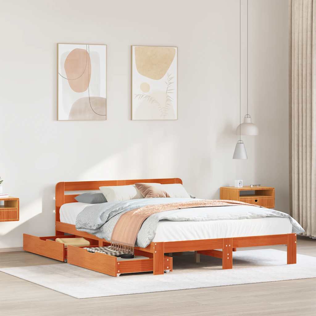 Bed Frame without Mattress Wax Brown 120x200 cm Solid Wood Pine