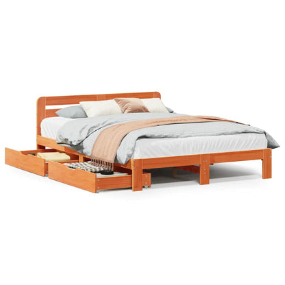Bed Frame without Mattress Wax Brown 140x200 cm Solid Wood Pine