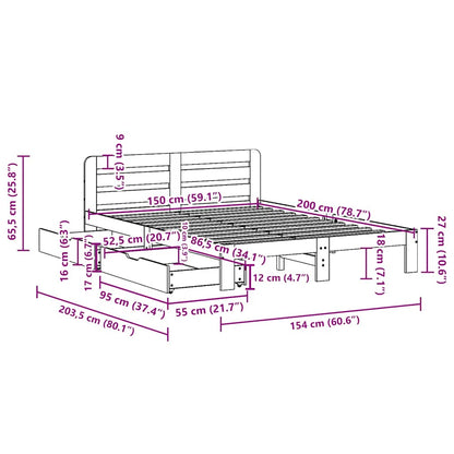 Bed Frame without Mattress White 150x200 cm King Size Solid Wood Pine