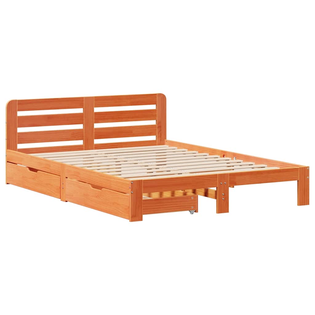 Bed Frame without Mattress Wax Brown 160x200 cm Solid Wood Pine