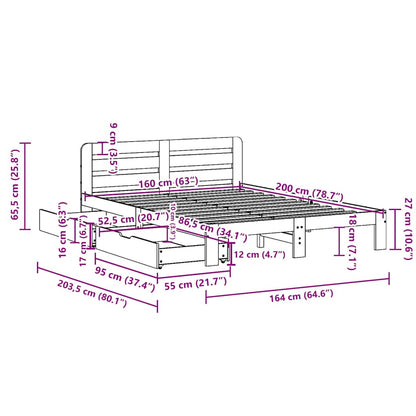 Bed Frame without Mattress Wax Brown 160x200 cm Solid Wood Pine