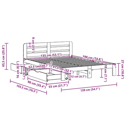 Bed Frame without Mattress White 135x190 cm Double Solid Wood Pine