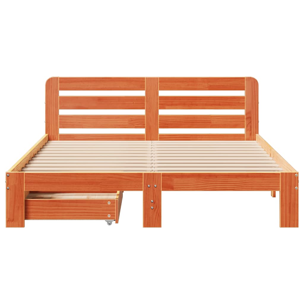 Bed Frame without Mattress Wax Brown 135x190 cm Double Solid Wood Pine