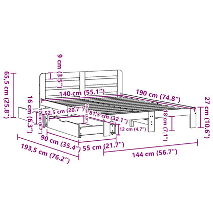 Bed Frame without Mattress Wax Brown 140x190 cm Solid Wood Pine