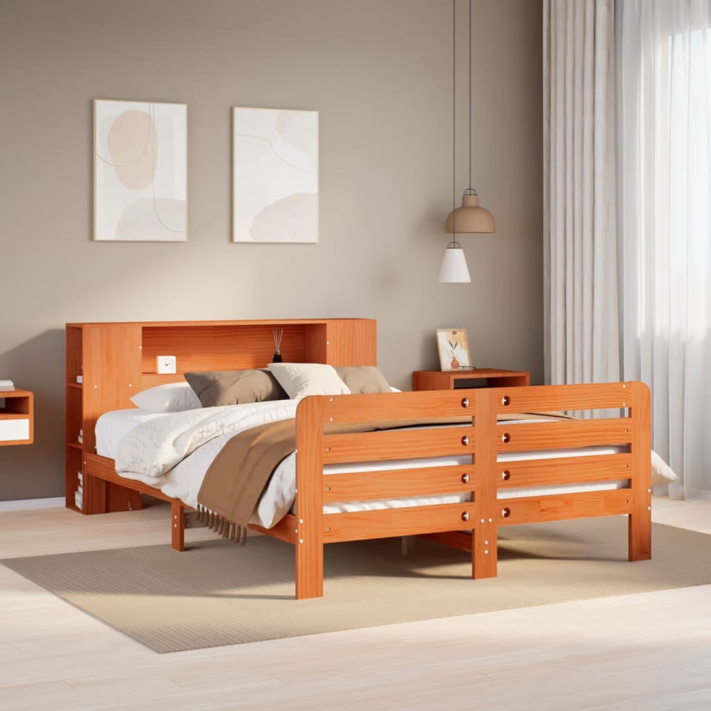 Bed Frame without Mattress Wax Brown 140x190 cm Solid Wood Pine
