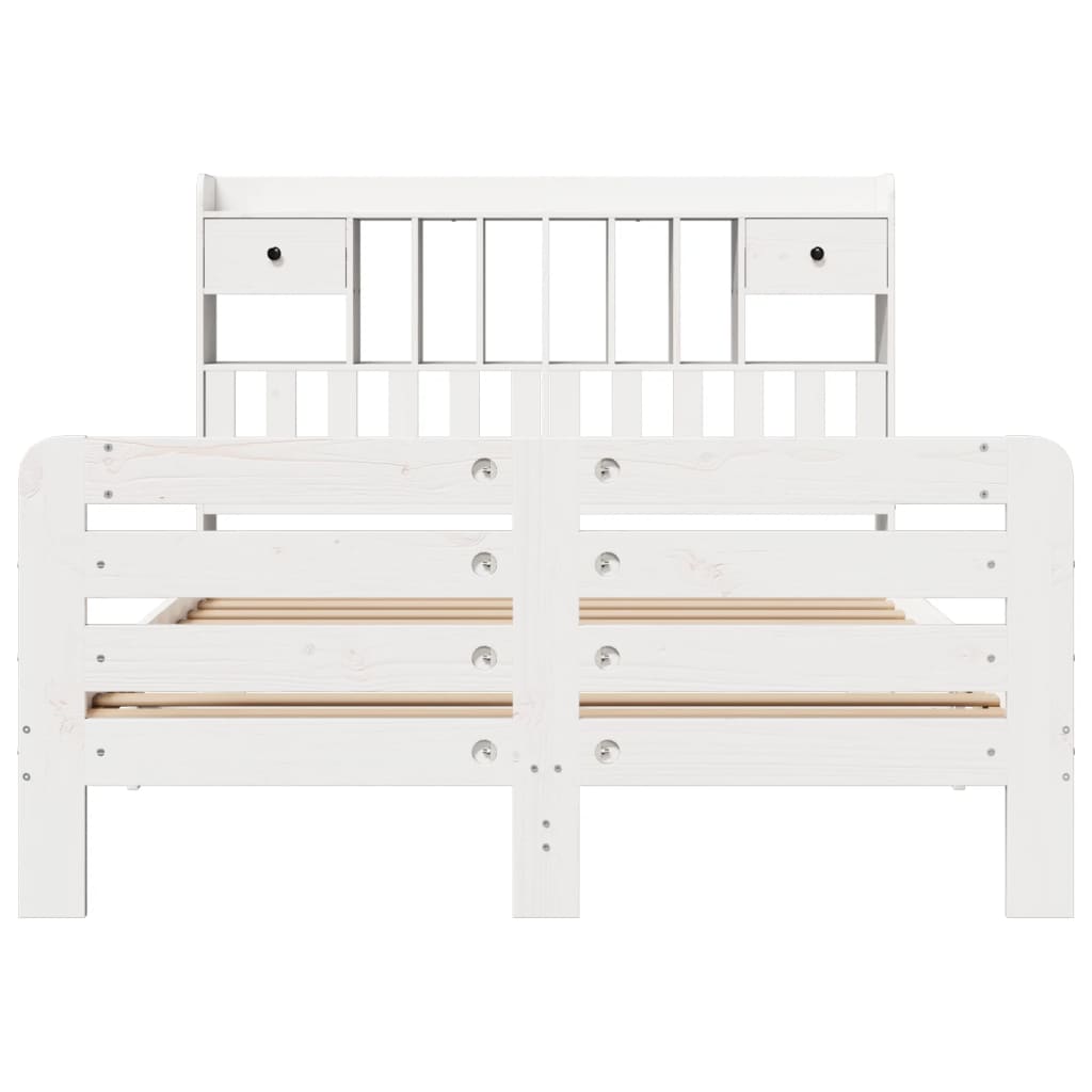 Bookcase Bed without Mattress White 150x200 cm King Size Solid Wood Pine