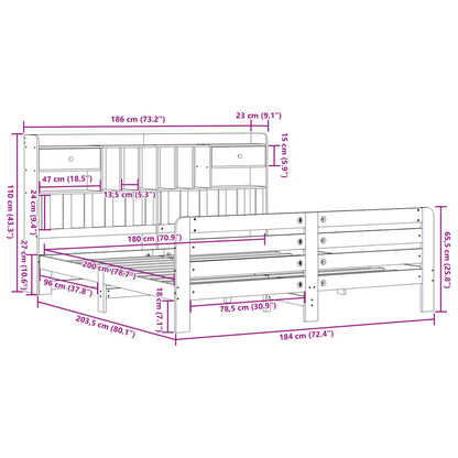 Bookcase Bed without Mattress White 180x200 cm Super King Solid Wood Pine