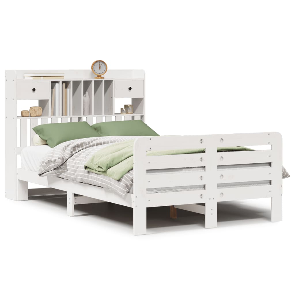 Bookcase Bed without Mattress White 135x190 cm Double Solid Wood Pine