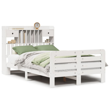 Bookcase Bed without Mattress White 135x190 cm Double Solid Wood Pine