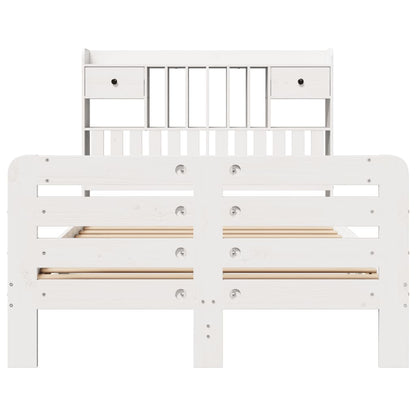Bookcase Bed without Mattress White 135x190 cm Double Solid Wood Pine