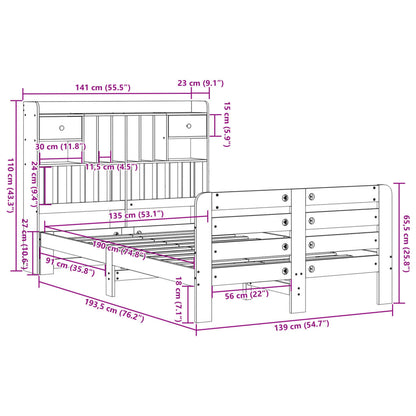 Bookcase Bed without Mattress White 135x190 cm Double Solid Wood Pine