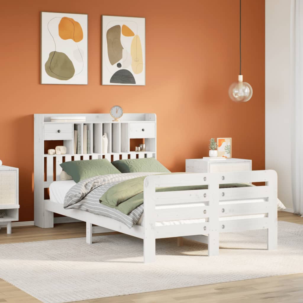 Bookcase Bed without Mattress White 135x190 cm Double Solid Wood Pine