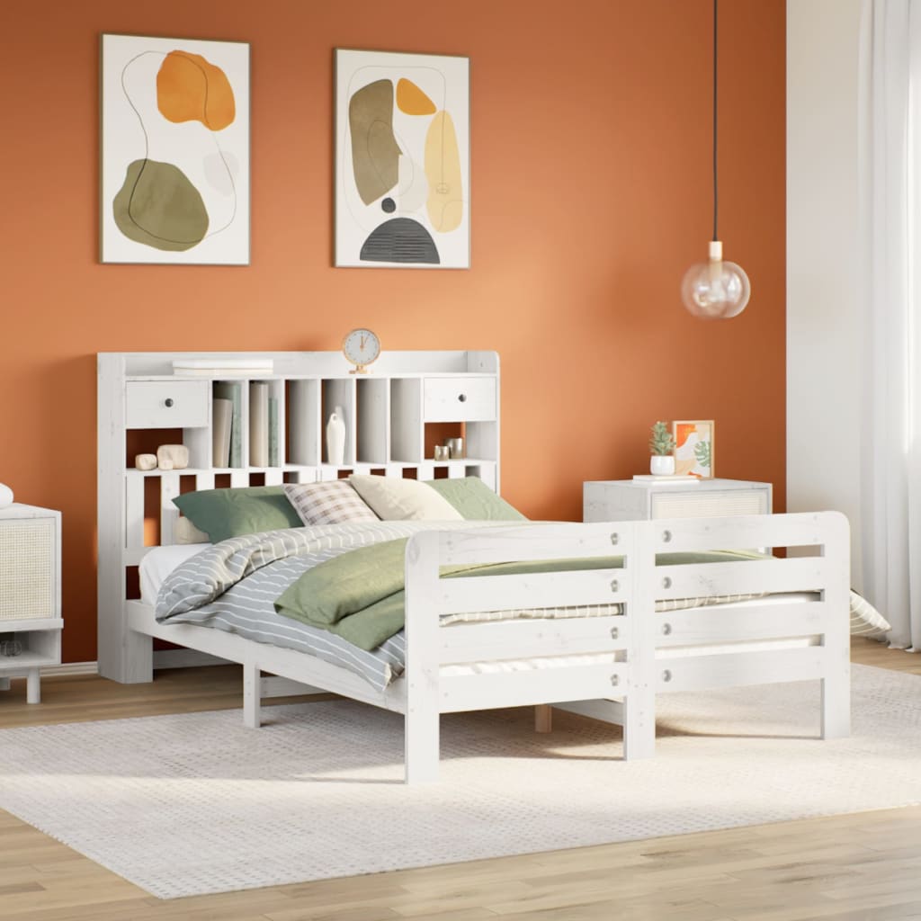 Bookcase Bed without Mattress White 140x190 cm Solid Wood Pine