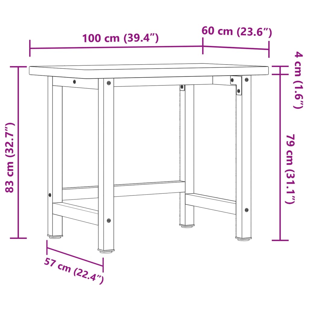 Workbench 100x60x83 cm Solid Wood Beech Rectangular