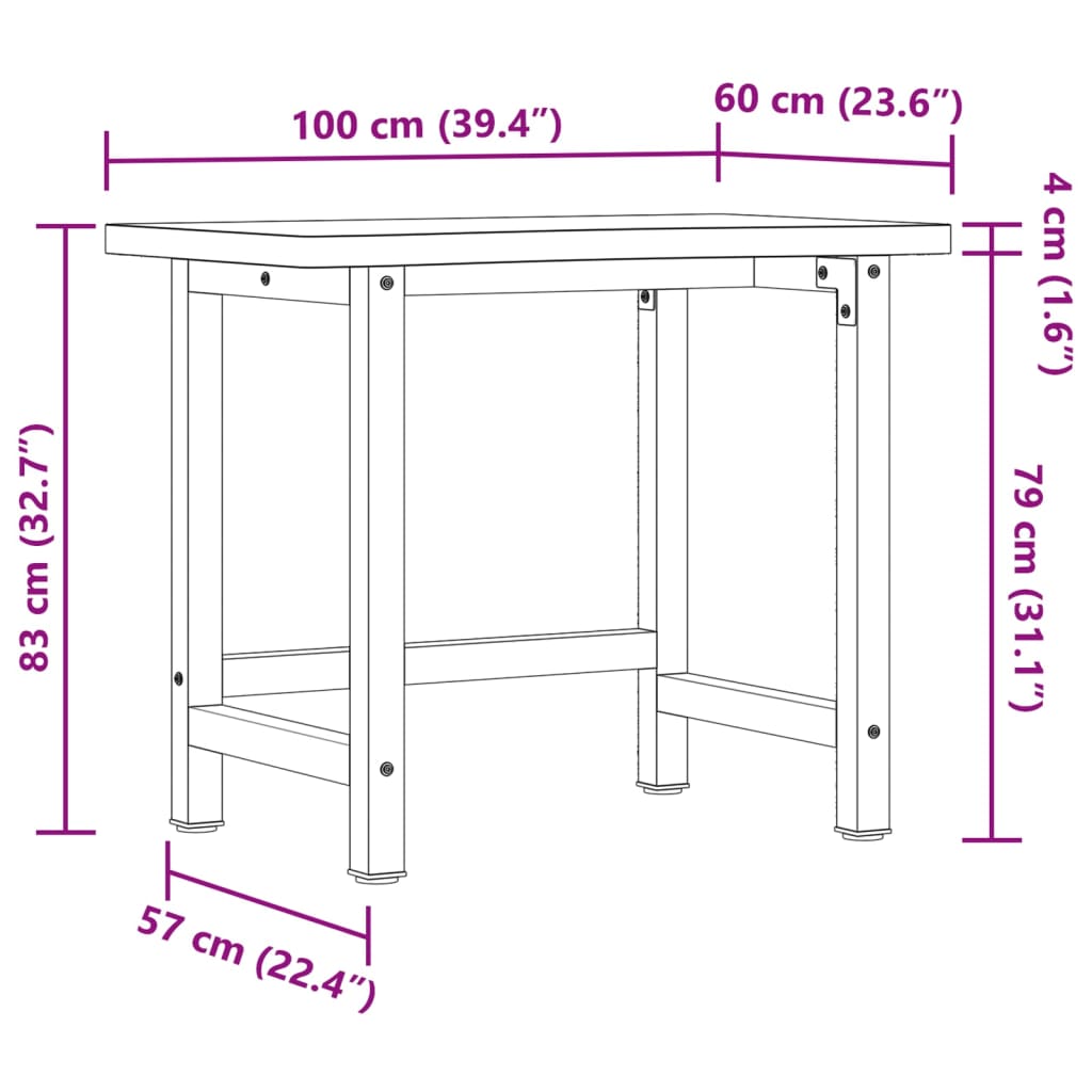 Workbench 100x(55-60)x83 cm Solid Wood Beech