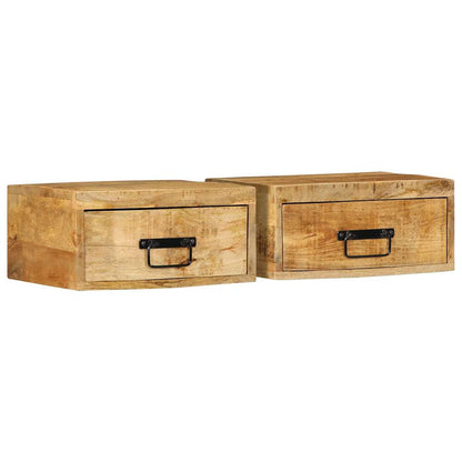 Wall-mounted Bedside Cabinets 2 pcs Solid Rough Wood Mango