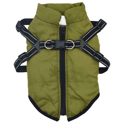 Dog Coat with Harness Waterproof Reflective Army Green XL