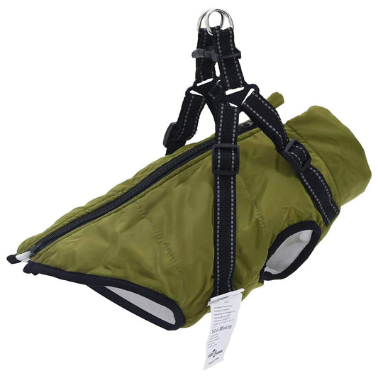 Dog Coat with Harness Waterproof Reflective Army Green 2XL