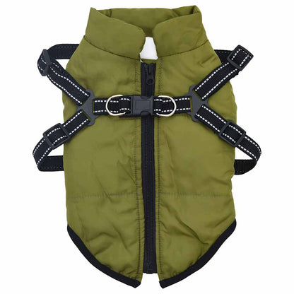 Dog Coat with Harness Waterproof Reflective Army Green 2XL