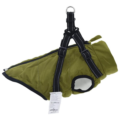 Dog Coat with Harness Waterproof Reflective Army Green 2XL